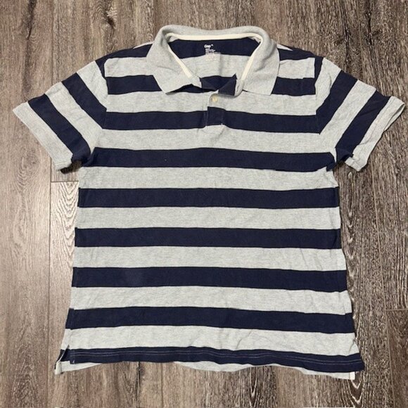 GAP Other - Gap Polo Shirt Mens XL Gray Navy Blue Striped Rugby Short Sleeve Cotton Classic